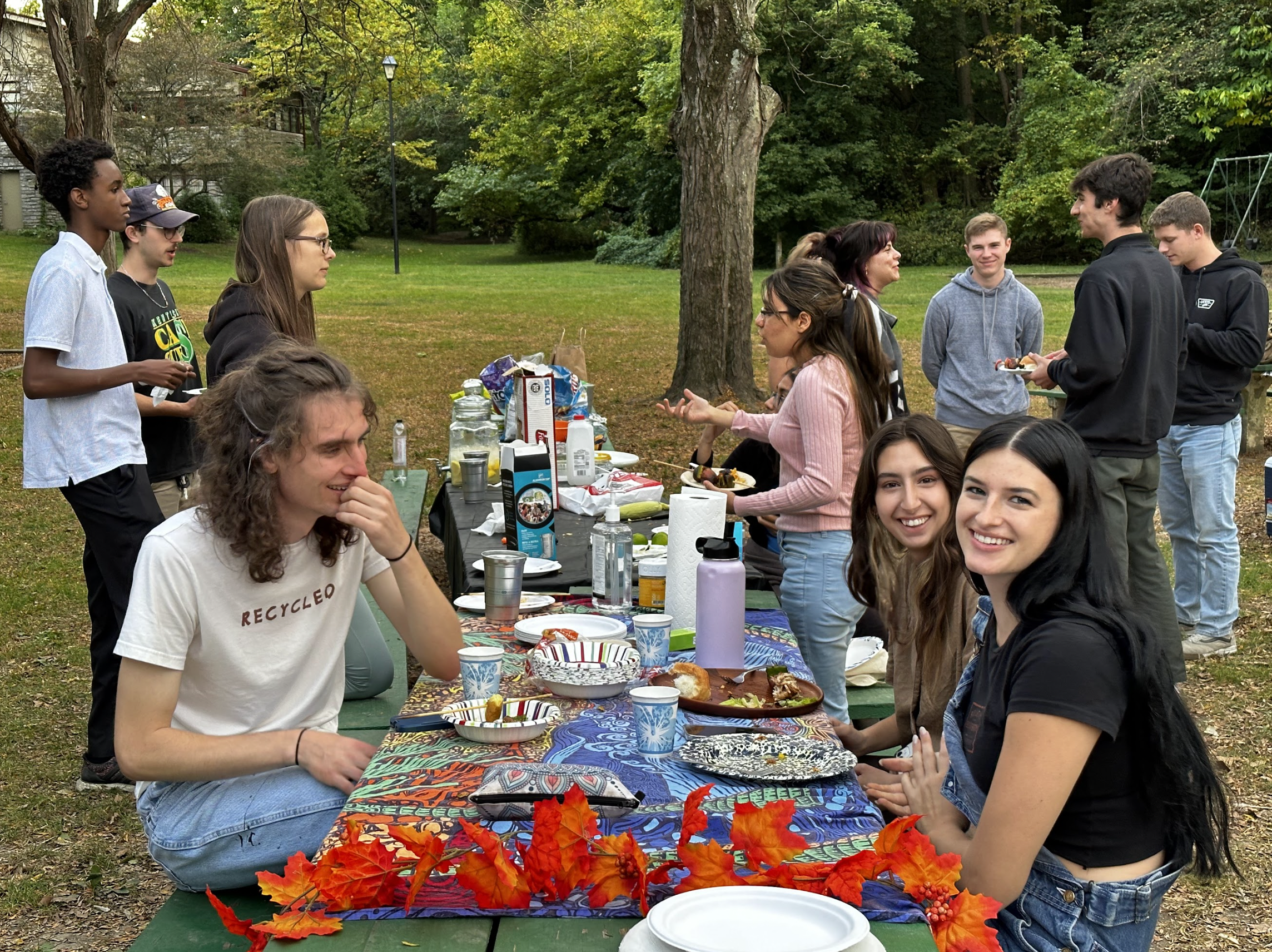 Students at cookout at park